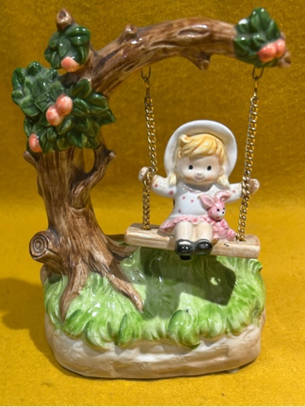 Vintage Japan Swinging Porcelain Hand -Painted Youn-Girl 1070s